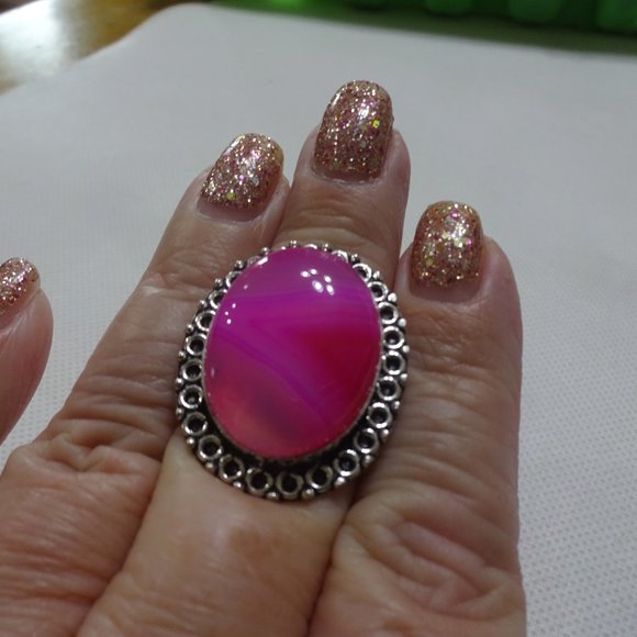 Gorgeous "PINK BOTSWANA AGATE" Handmade Sterling Ring Size 8.25 #680A - Picture 3 of 3